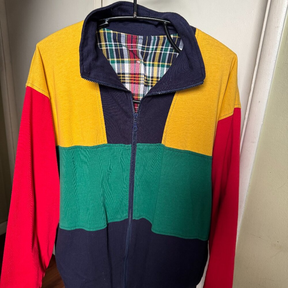 MEN SWEATER/JACKET SIZE LARGE ZIPPER FRONT LINED DRAWSTRING